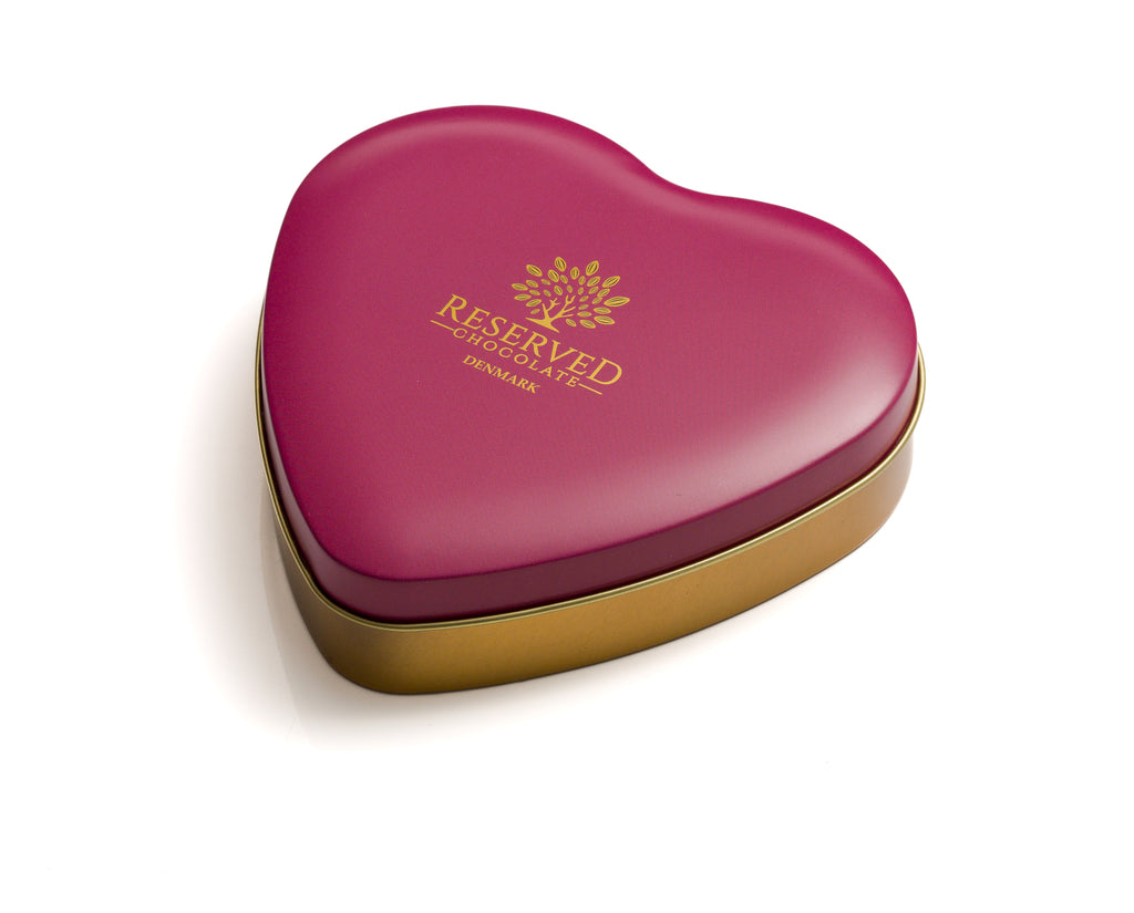 Metal hjerte rød & guld- Fyldt chokolade – Selected Gourmet Group ApS